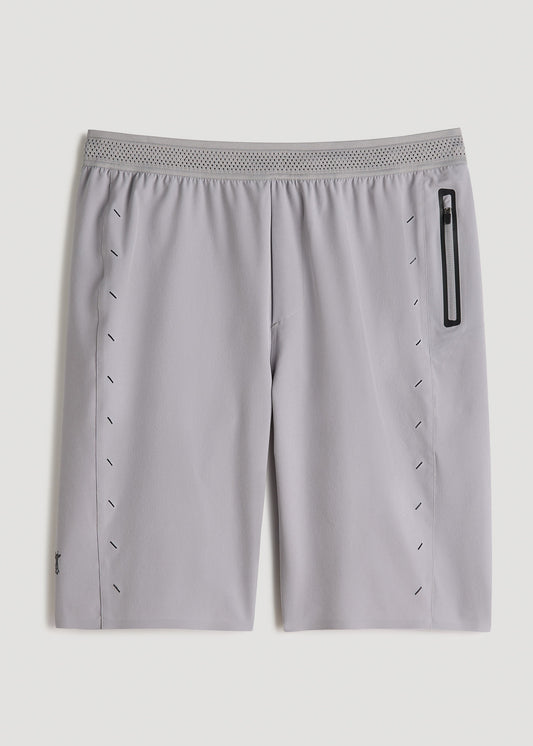 Featherweight Perforated Training Shorts for Tall Men in Light Grey