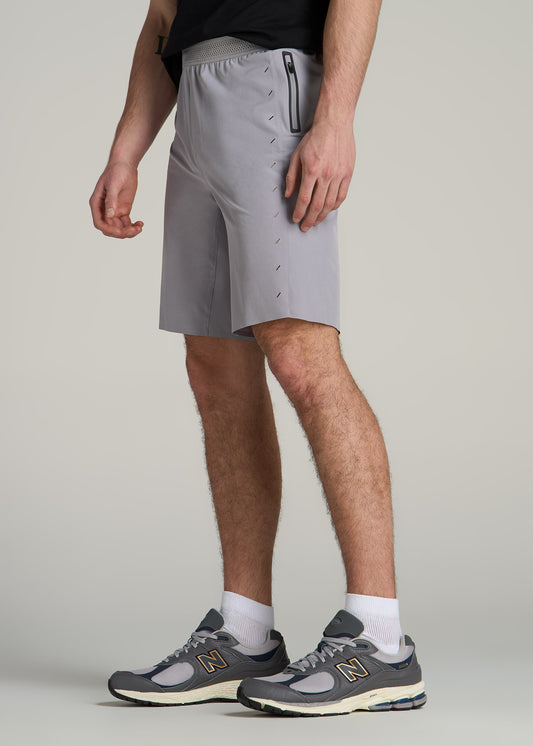 Featherweight Perforated Training Shorts for Tall Men in Light Grey