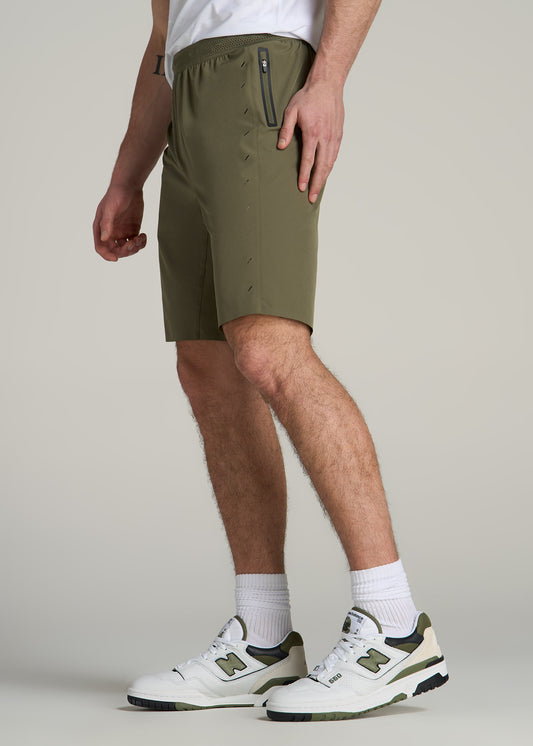Featherweight Perforated Training Shorts for Tall Men in Olive