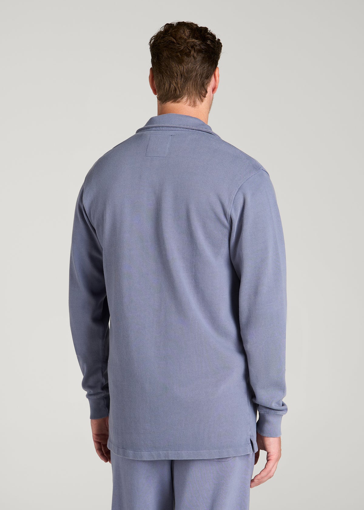 Field Knit Jersey Button Shirt for Tall Men in Blue Granite