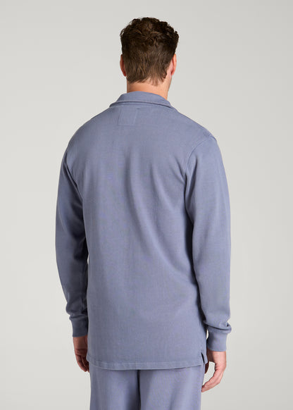 Field Knit Jersey Button Shirt for Tall Men in Blue Granite
