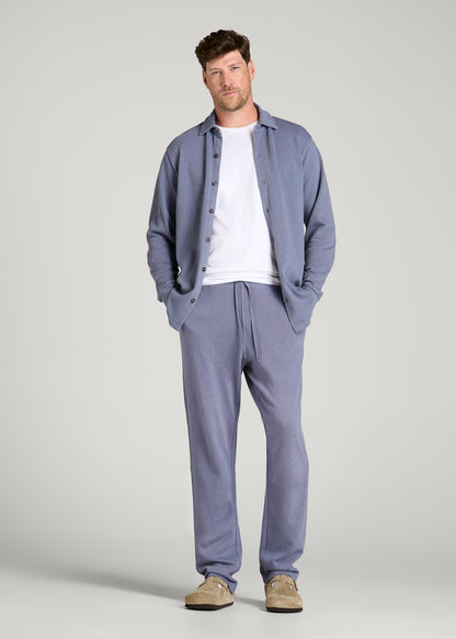 Field Knit Jersey Button Shirt for Tall Men in Blue Granite