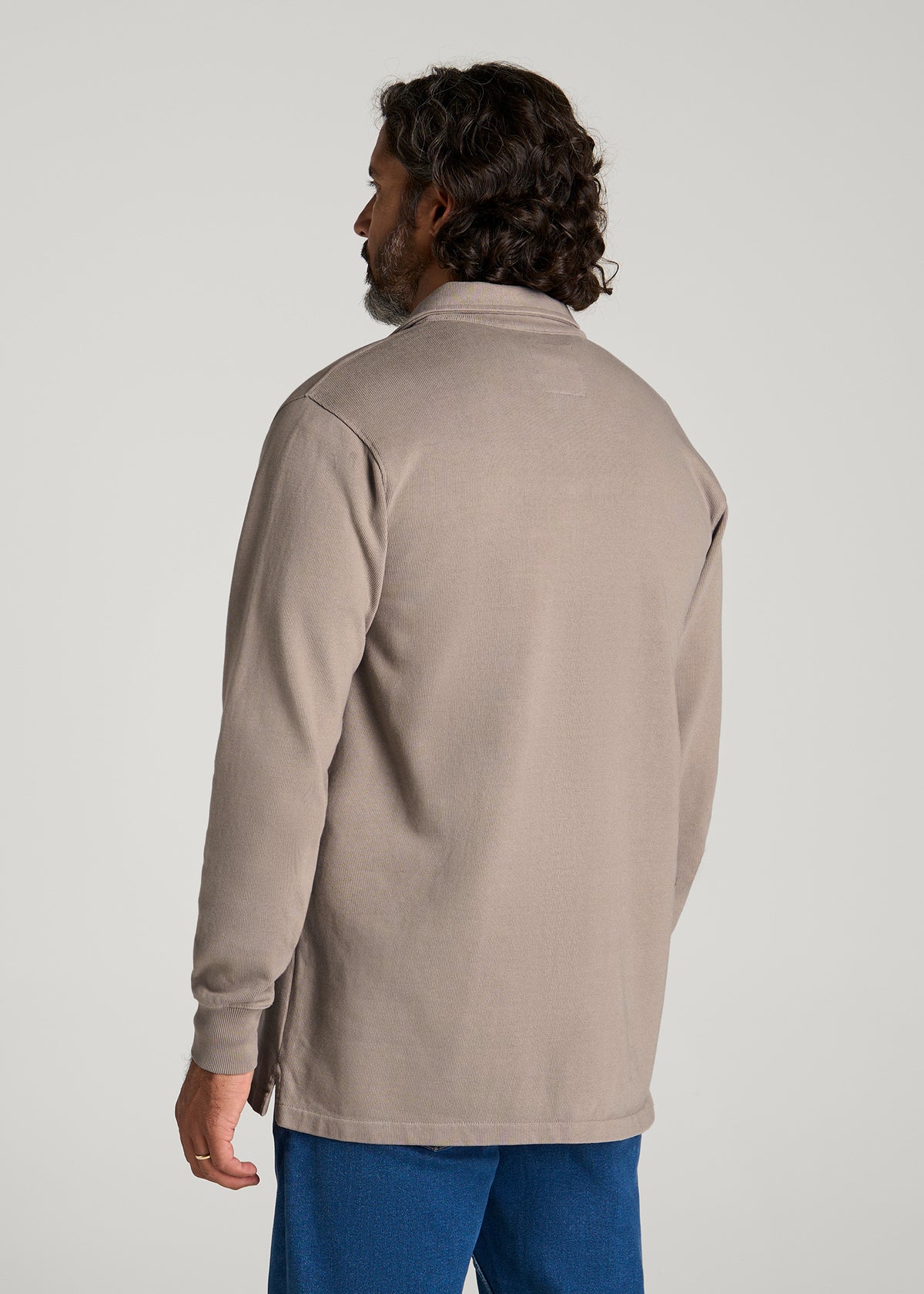 Field Knit Jersey Button Shirt for Tall Men in Moon Rock