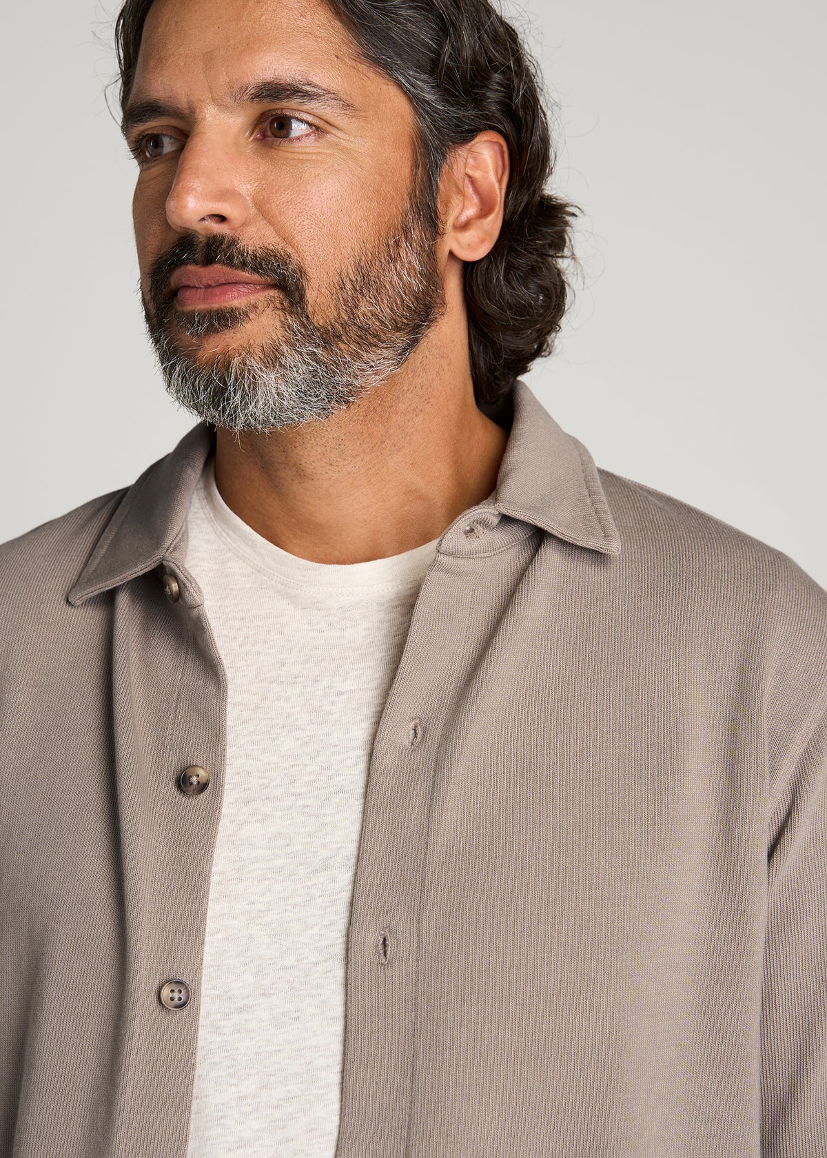Field Knit Jersey Button Shirt for Tall Men in Moon Rock