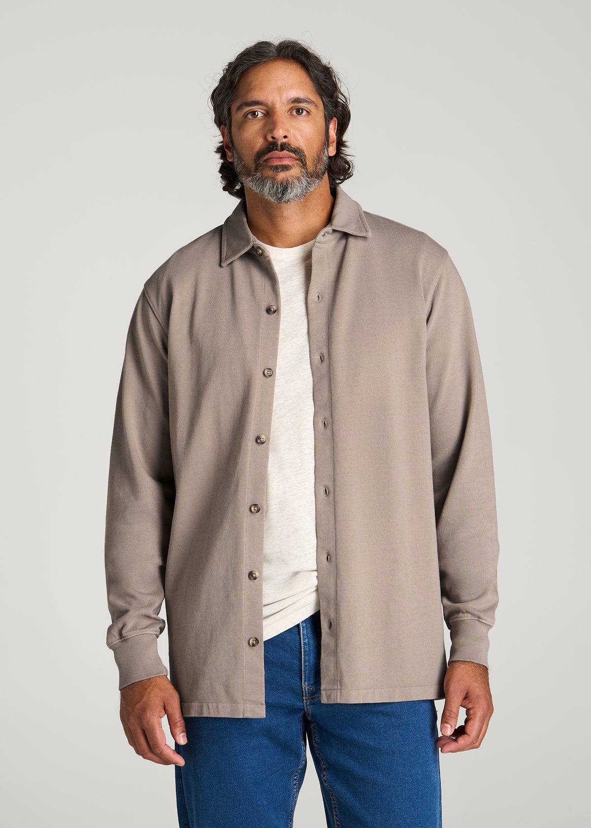 Field Knit Jersey Button Shirt for Tall Men in Moon Rock