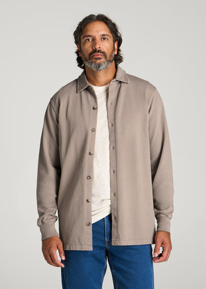 Field Knit Jersey Button Shirt for Tall Men in Moon Rock