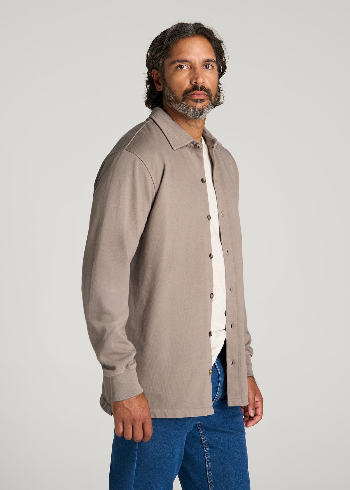 Field Knit Jersey Button Shirt for Tall Men in Moon Rock
