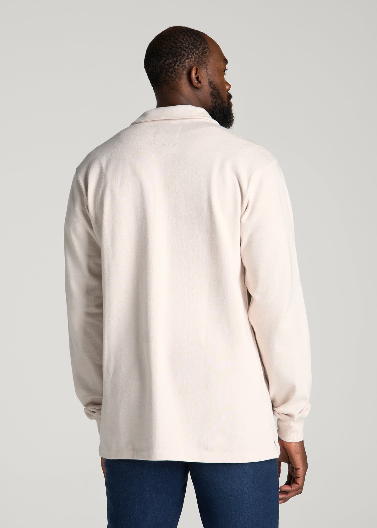 Field Knit Jersey Button Shirt for Tall Men in Parchment
