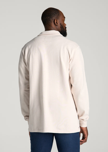 Field Knit Jersey Button Shirt for Tall Men in Parchment
