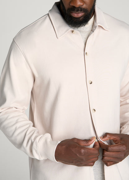 Field Knit Jersey Button Shirt for Tall Men in Parchment