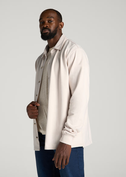 Field Knit Jersey Button Shirt for Tall Men in Parchment
