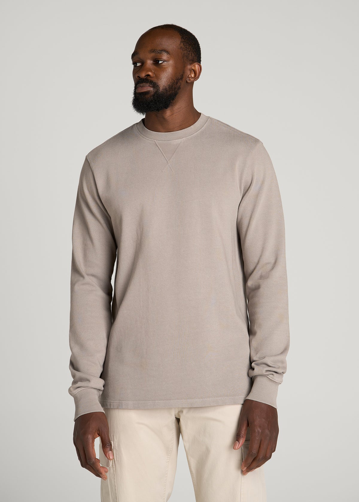 Field Knit Jersey Crewneck for Tall Men in Moon Rock