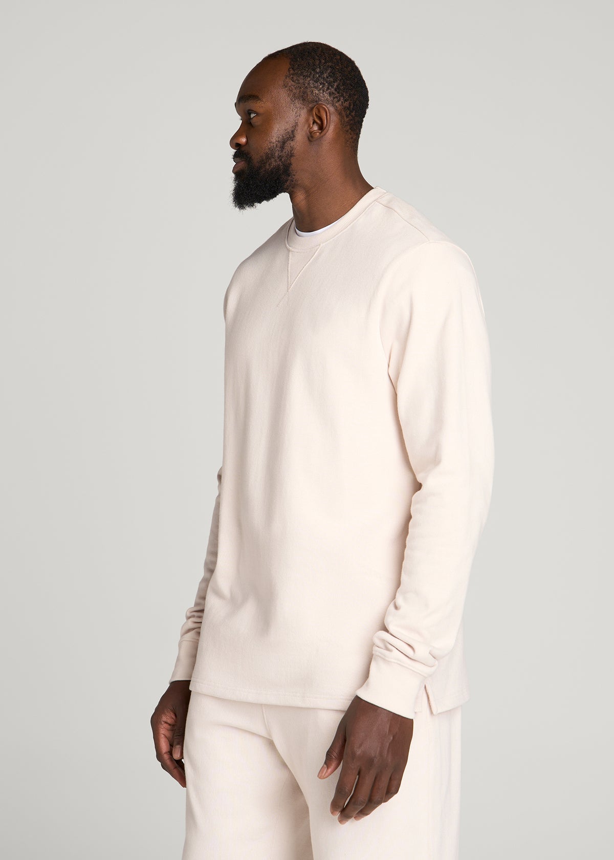 Field Knit Jersey Crewneck for Tall Men in Parchment