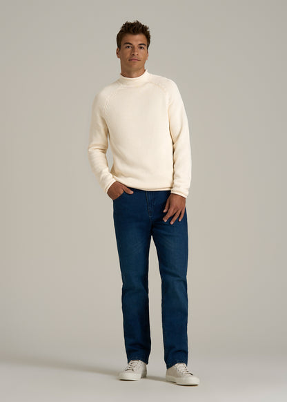 Fisherman Knit Rolled Mock Neck Sweater for Tall Men in Natural