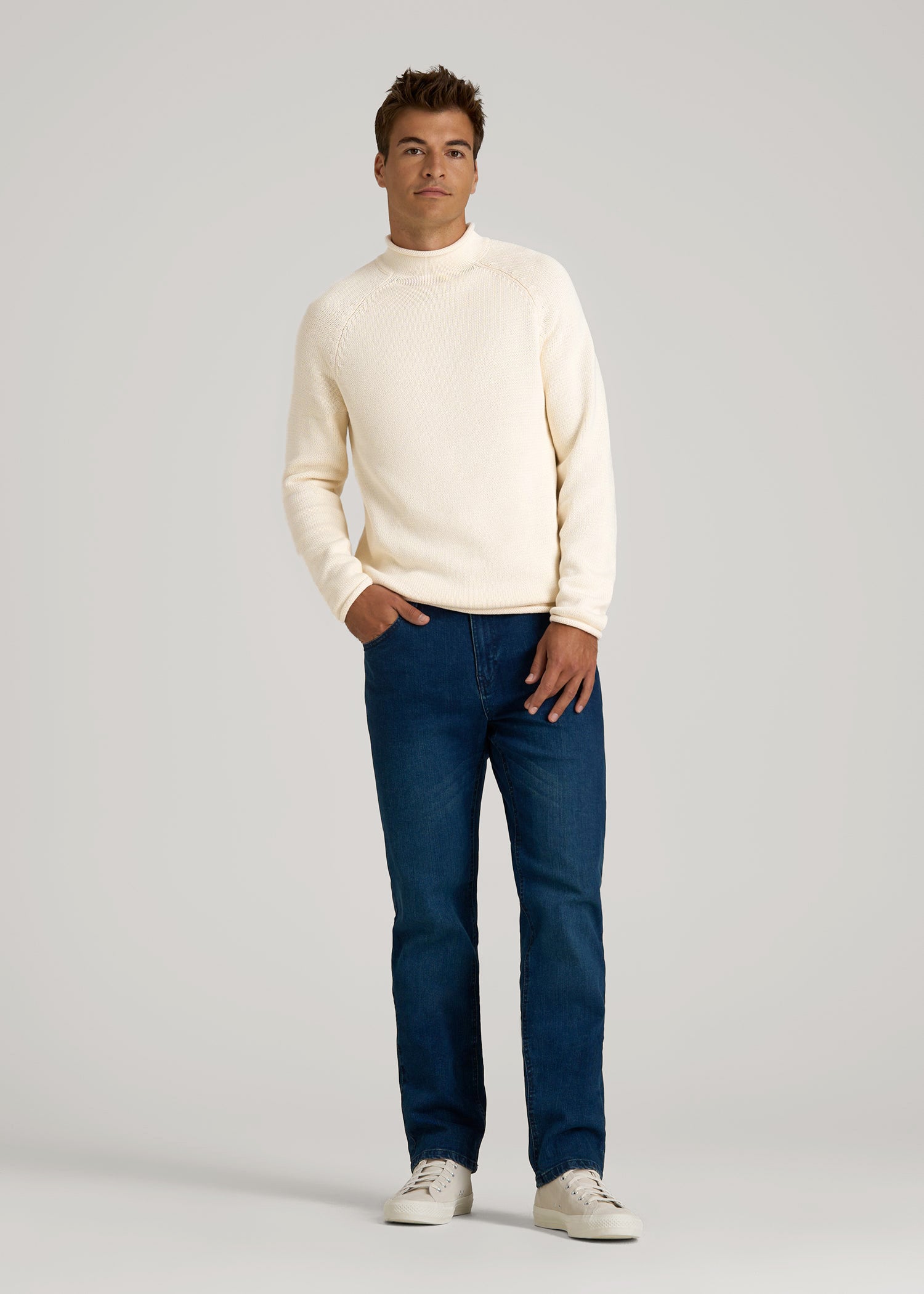 Fisherman Knit Rolled Mock Neck Sweater for Tall Men | American Tall