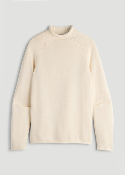 Fisherman Knit Rolled Mock Neck Sweater for Tall Men in Natural