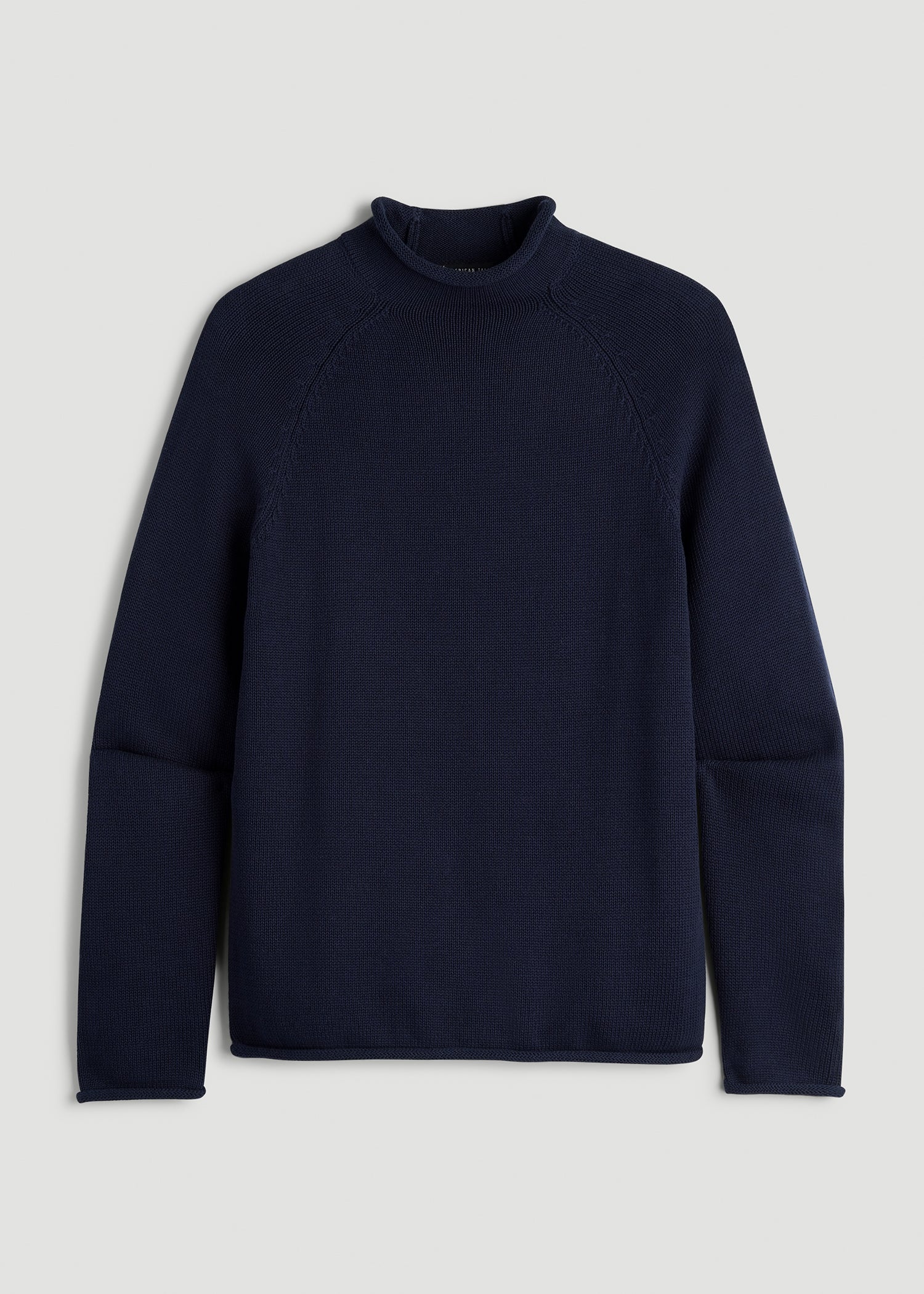 Fisherman Knit Rolled Mock Neck Sweater for Tall Men in Patriot Blue