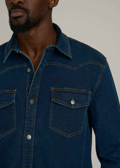 Western Denim Shirt for Tall Men in Indigo Dusk