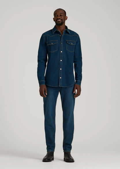 Western Denim Shirt for Tall Men in Indigo Dusk XL / Tall / Indigo Dusk Western Denim Shirt for Tall Men in Indigo Dusk XL / Tall / Indigo Dusk