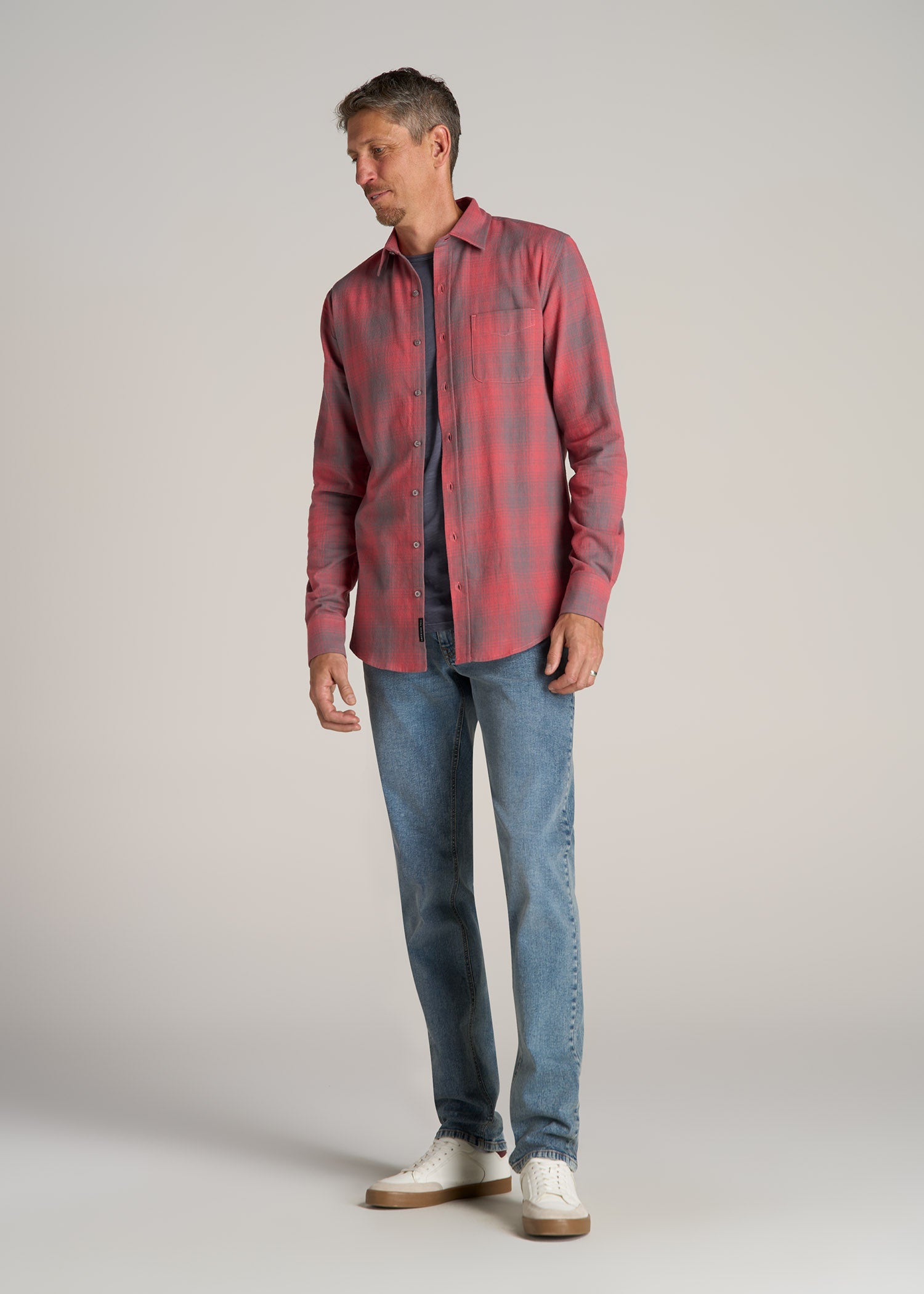 Nelson Flannel Shirt for Tall Men in Navy and Khaki Plaid L / Semi Tall / Navy and Khaki Plaid