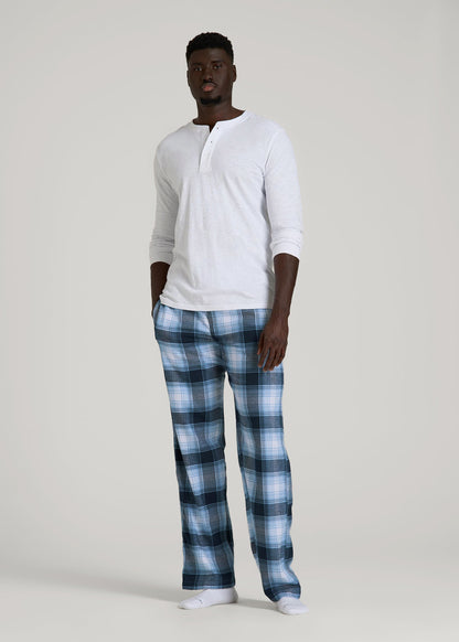 Flannel Pajama Pants for Tall Men in Blue and White Plaid