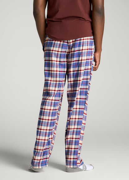 Flannel Pajama Pants for Tall Men in Cobalt and Red Plaid