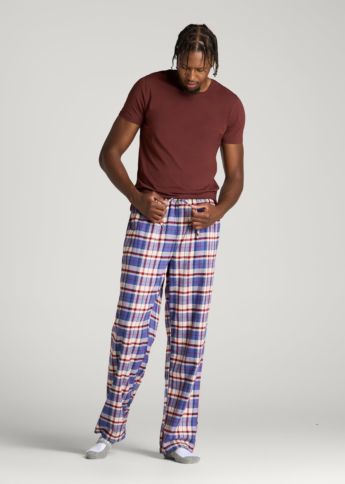 Flannel Pajama Pants for Tall Men in Cobalt and Red Plaid