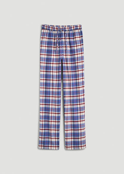 Flannel Pajama Pants for Tall Men in Cobalt and Red Plaid