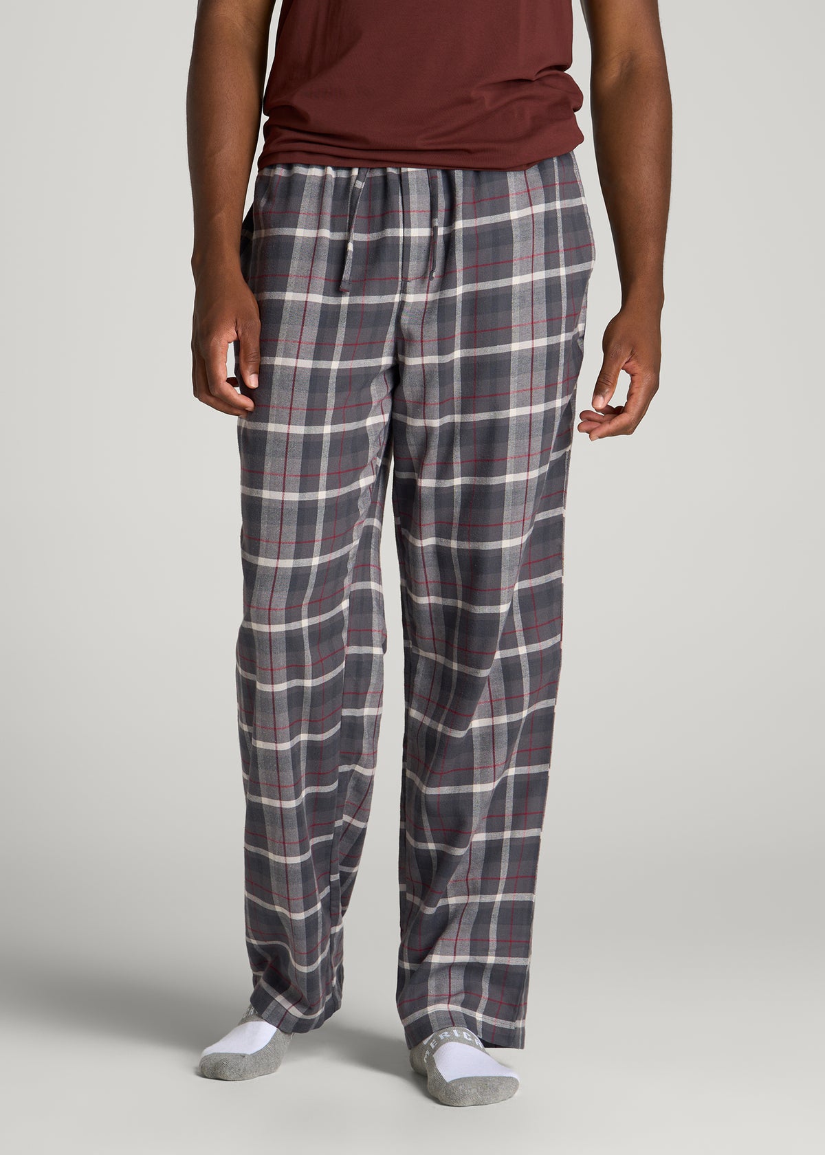 Flannel Pajama Pants for Tall Men in Grey Plaid