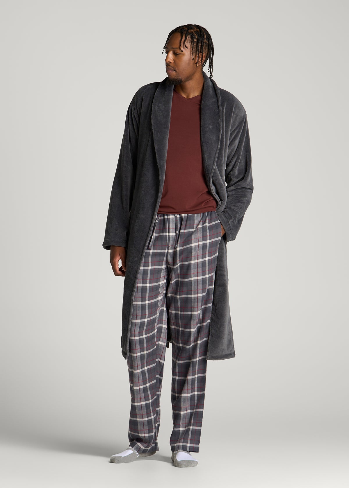 Flannel Pajama Pants for Tall Men in Grey Plaid