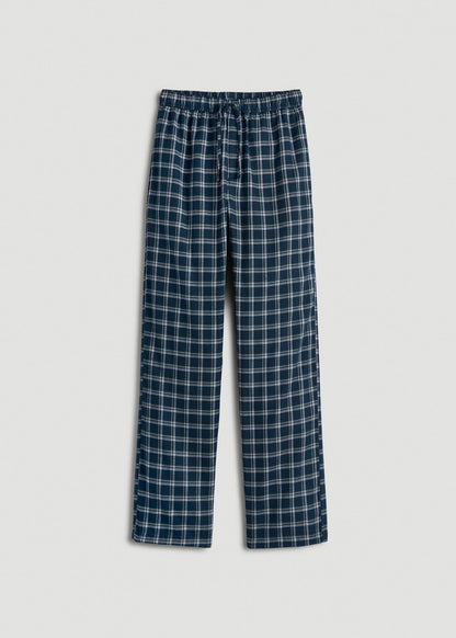 Flannel Pajama Pants for Tall Men in Navy Windowpane