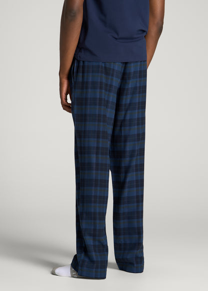 Flannel Pajama Pants for Tall Men in Navy and Green Plaid