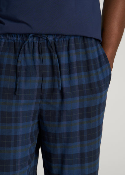 Flannel Pajama Pants for Tall Men in Navy and Green Plaid