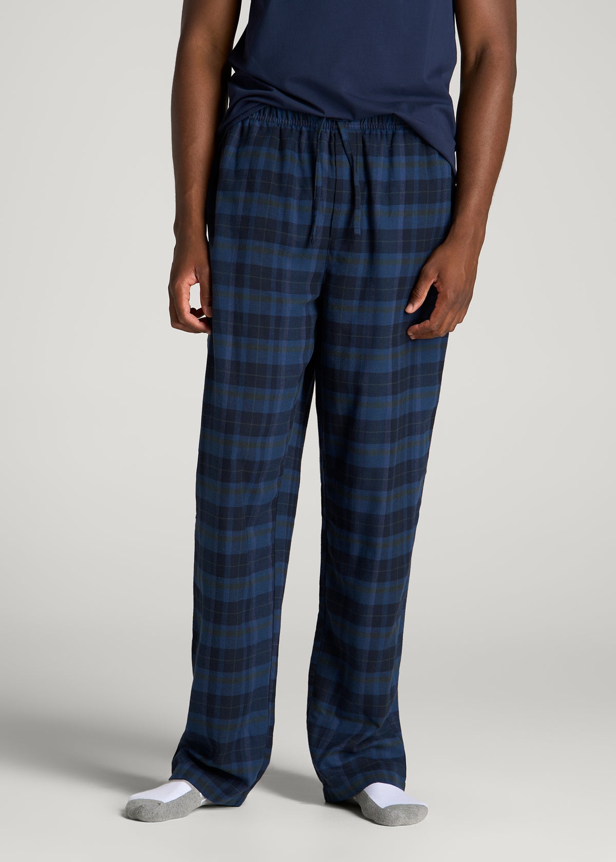 Flannel Pajama Pants for Tall Men in Navy and Green Plaid