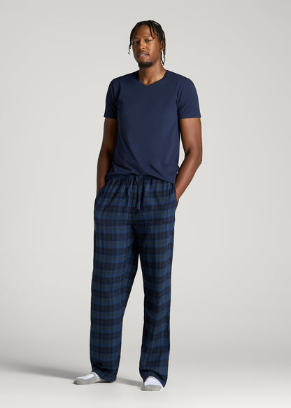 Flannel Pajama Pants for Tall Men in Navy and Green Plaid