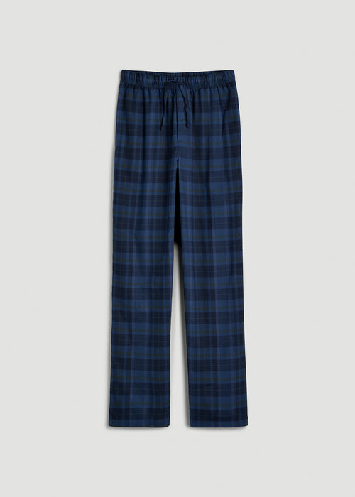 Flannel Pajama Pants for Tall Men in Navy and Green Plaid