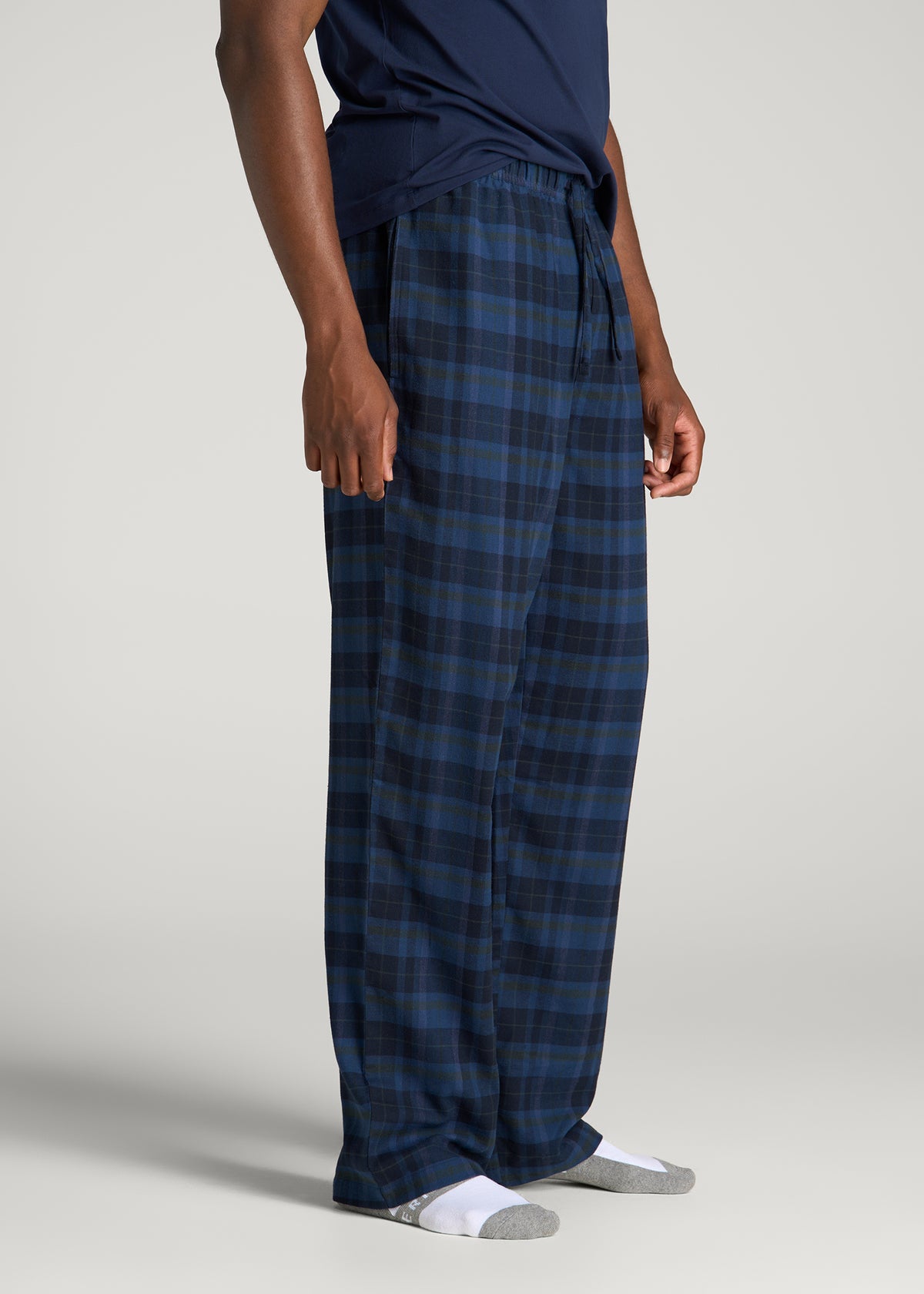 Flannel Pajama Pants for Tall Men in Navy and Green Plaid