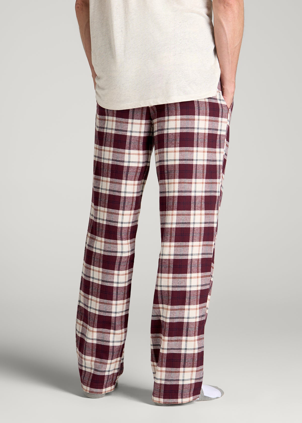 Flannel Pajama Pants for Tall Men in Port Royale and Beige Plaid