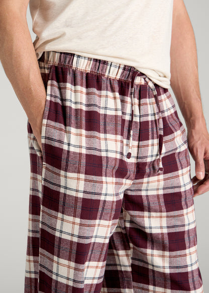 Flannel Pajama Pants for Tall Men in Port Royale and Beige Plaid