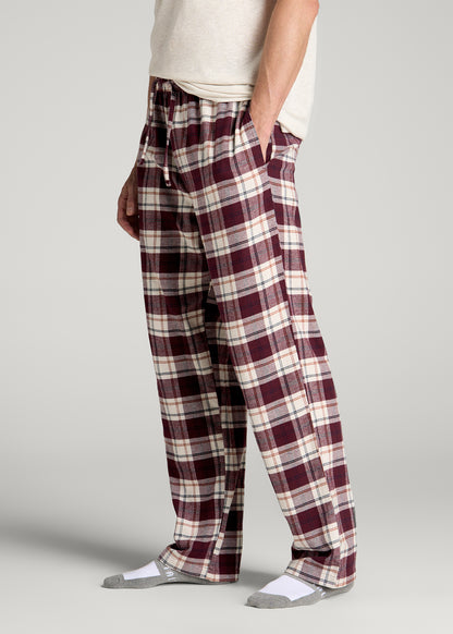 Flannel Pajama Pants for Tall Men in Port Royale and Beige Plaid
