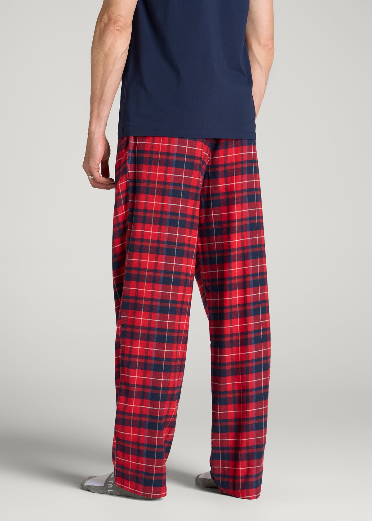 Flannel Pajama Pants for Tall Men in Red and Navy Plaid