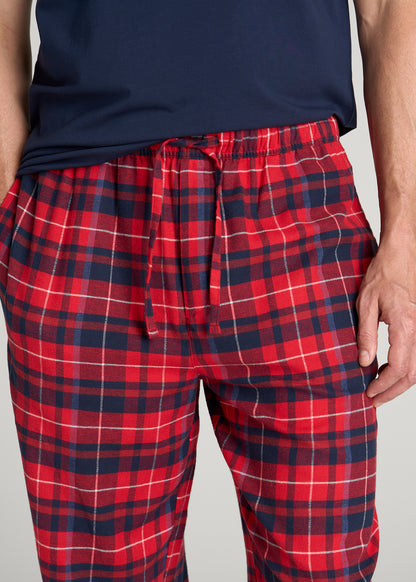 Flannel Pajama Pants for Tall Men in Red and Navy Plaid