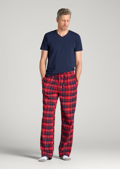 Flannel Pajama Pants for Tall Men in Red and Navy Plaid
