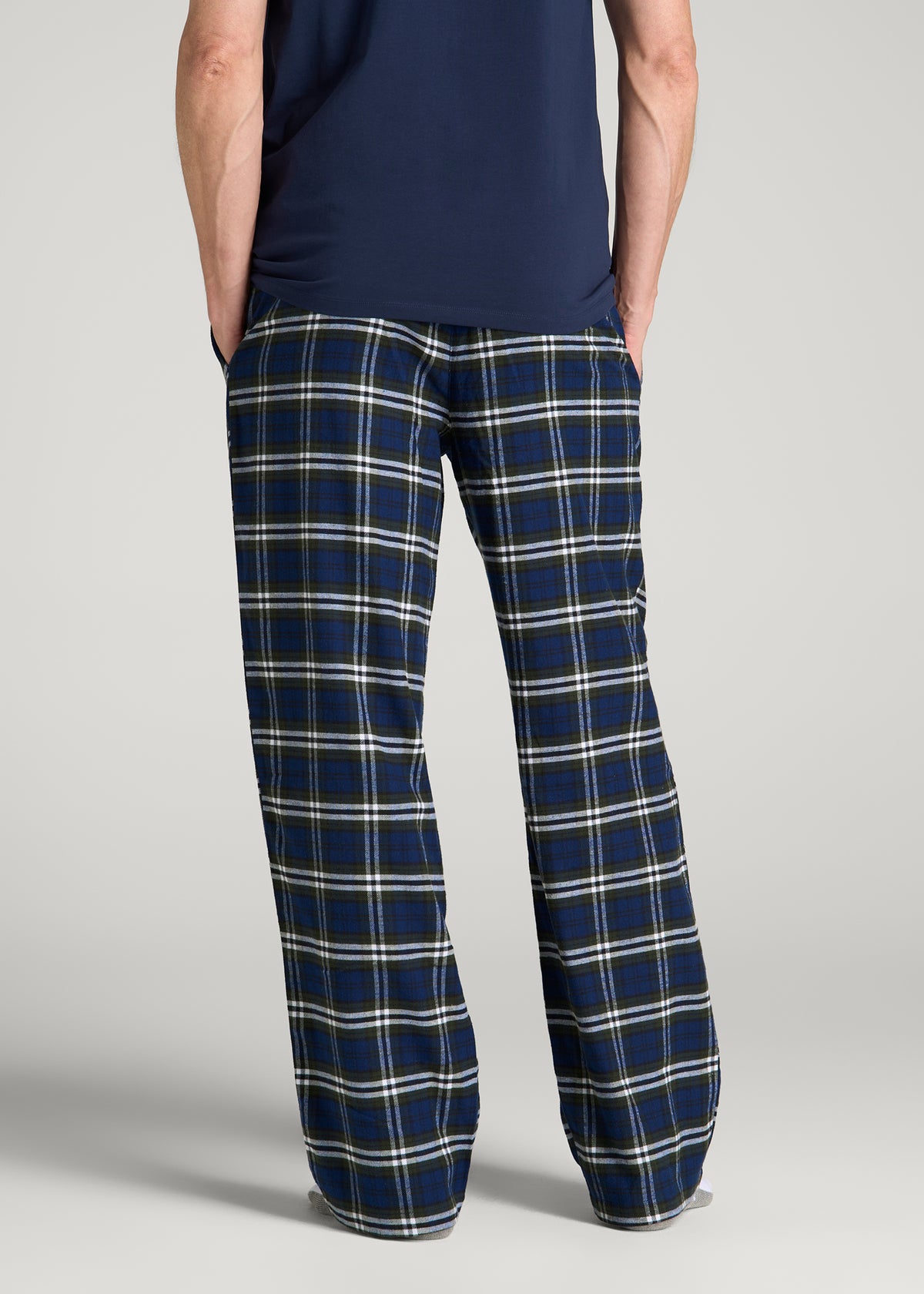 Flannel Pajama Pants for Tall Men in Royal Blue and Green Plaid