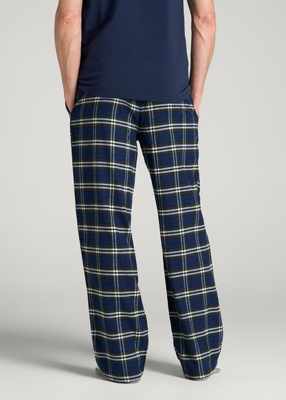 Flannel Pajama Pants for Tall Men in Royal Blue and Green Plaid