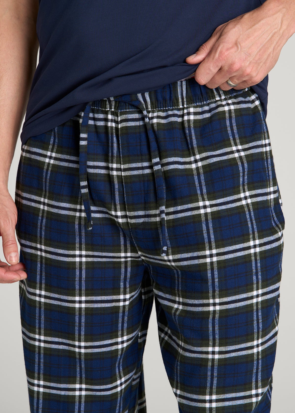 Flannel Pajama Pants for Tall Men in Royal Blue and Green Plaid