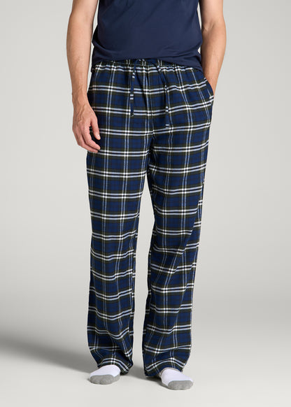 Flannel Pajama Pants for Tall Men in Royal Blue and Green Plaid