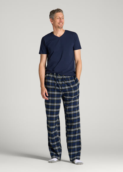 Flannel Pajama Pants for Tall Men in Royal Blue and Green Plaid