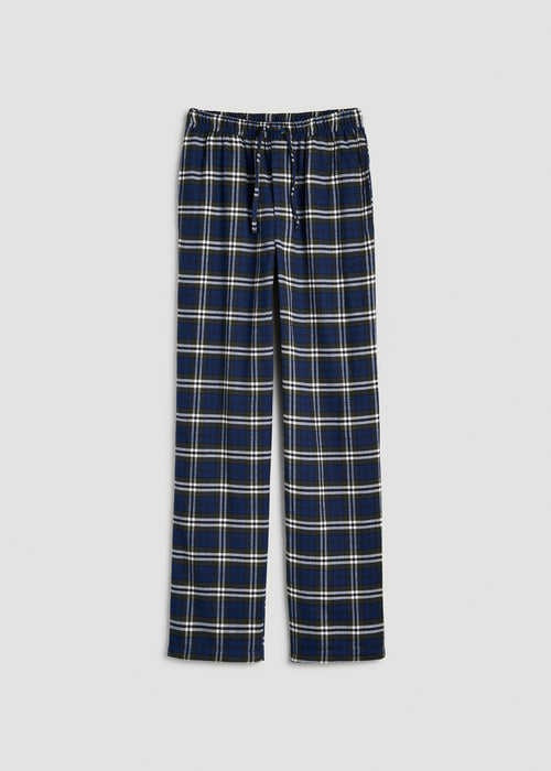 Flannel Pajama Pants for Tall Men in Royal Blue and Green Plaid