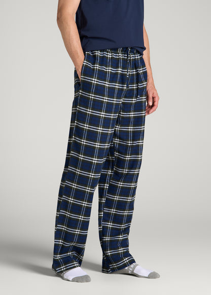 Flannel Pajama Pants for Tall Men in Royal Blue and Green Plaid
